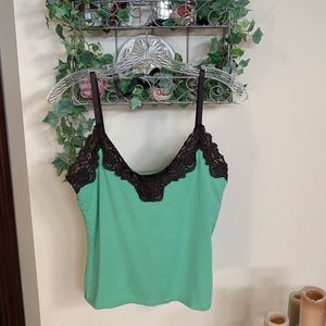INC lace stretch size M tank top green and chocolate brown